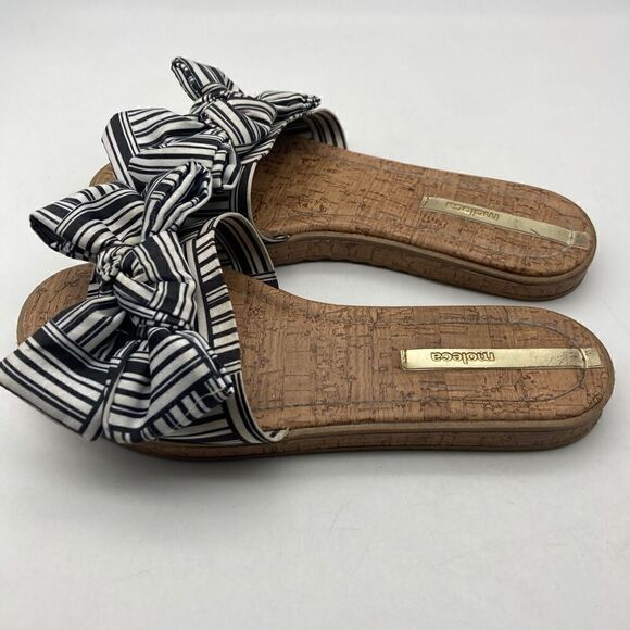 Moleca Black/White Striped Bow Cork Platform Sandals Size 6/37 Made in Brazil - Picture 5 of 11